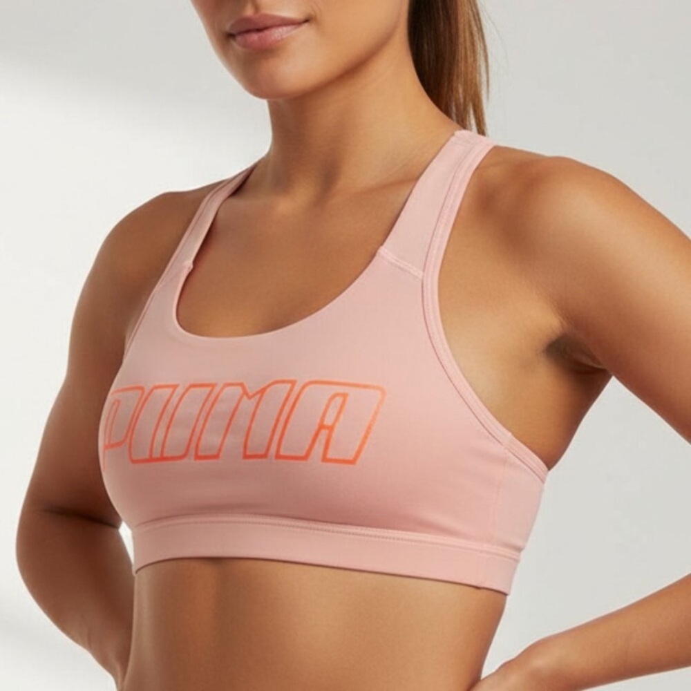PUMA 4Keeps Sports Bra Cropped Tank Top Peach Bud Medium support Racerback XS